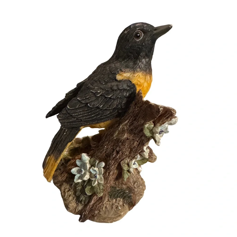 Cottagecore Bird Figurine Vintage Style Black & Gold Songbird Nature Decor